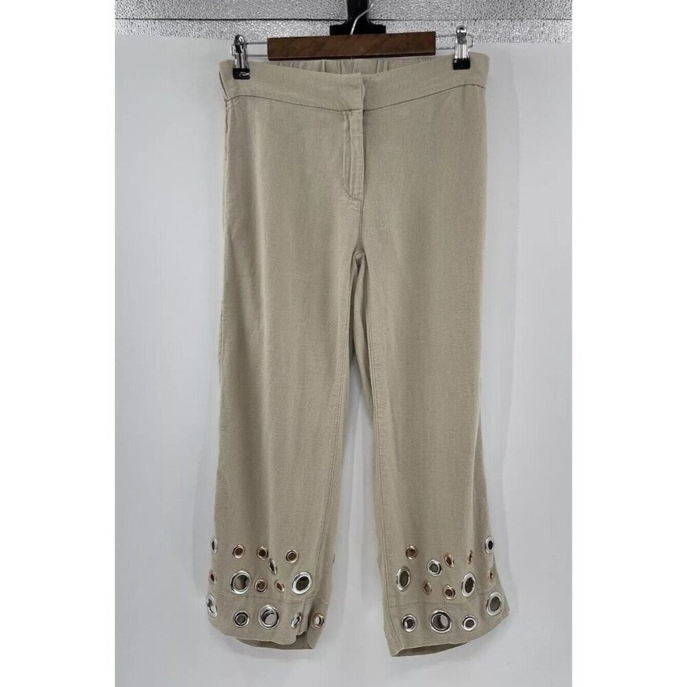 Soft Surroundings Farrah Wide Leg Linen Blend Pants Grommet Details Sz PXS, Boho